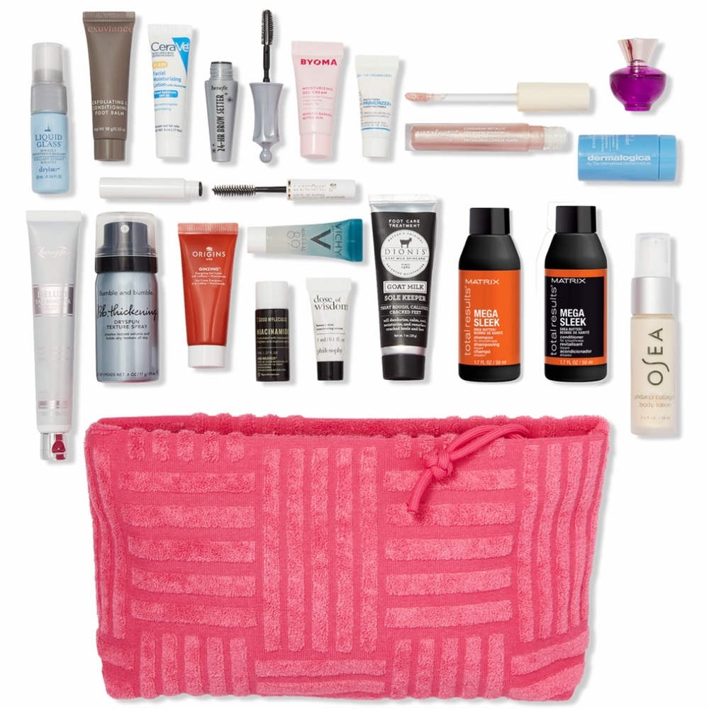 NWOT Bundle 20 Piece Pink Beauty Bag Makeup Skincare Parfum $125 value